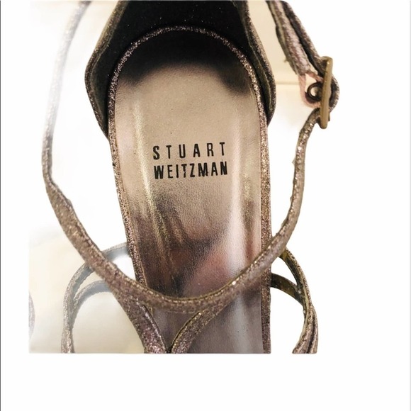 Stuart Weitzman T-Strap Platform Metallic Glitter Strappy Heels 8.5 Event - Picture 3 of 12